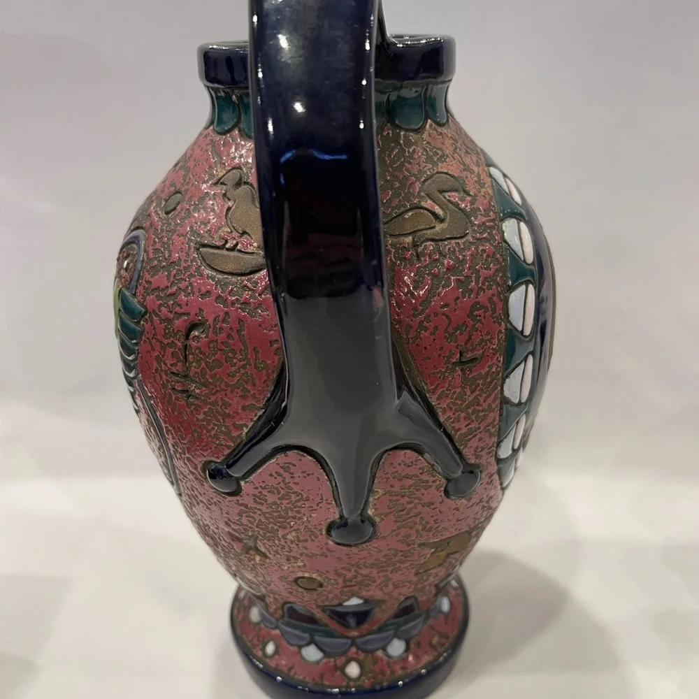 Antique Amphora ceramic vase Egypt art deco nouveau Czechoslovakia Marked Signed - Picture 2 of 16